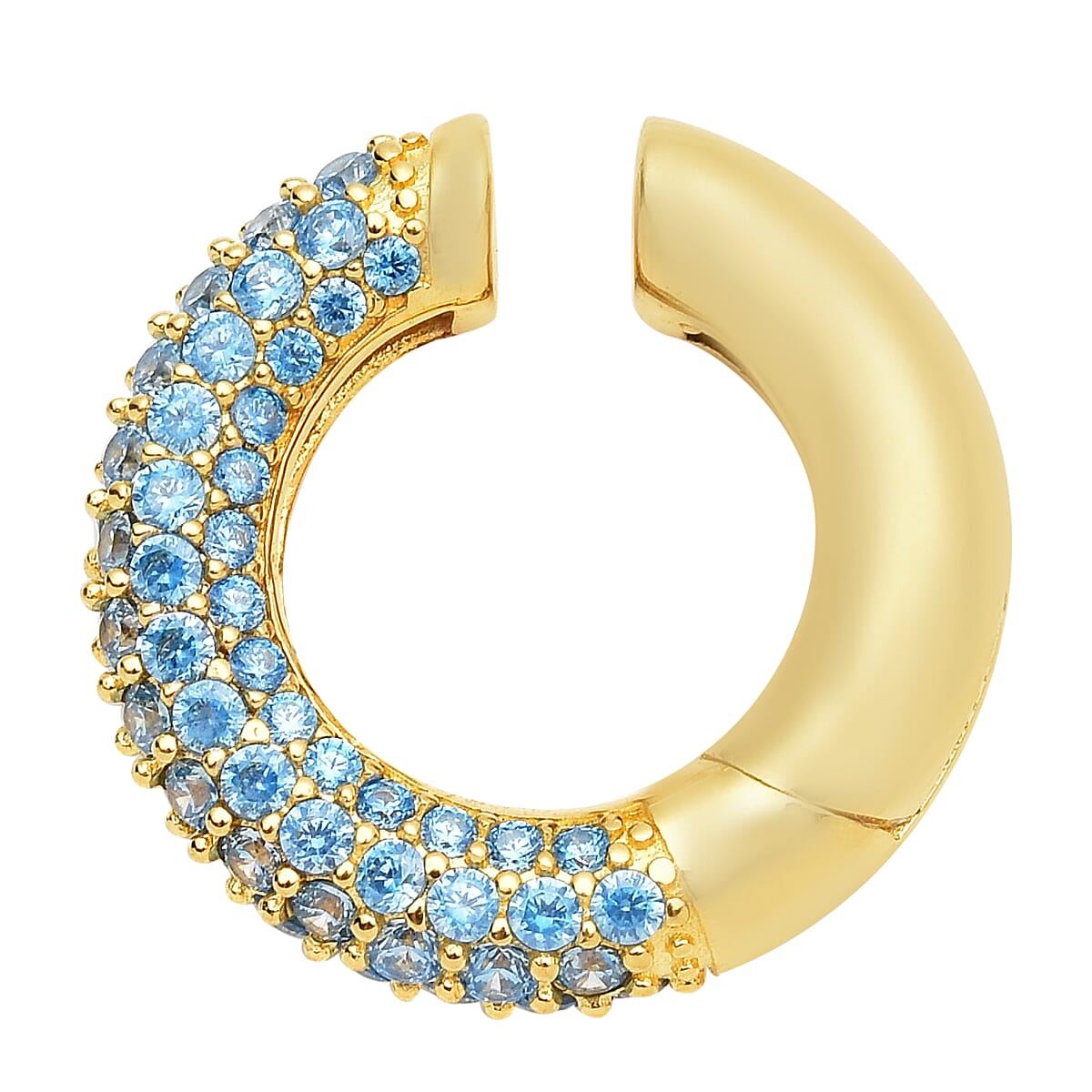 Simulated Blue Diamond Ear Cuffs in 14K Yellow Gold Over Sterling Silver 1.50 ctw image number 0