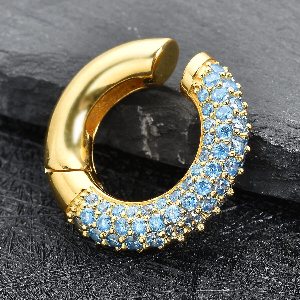 Simulated Blue Diamond Ear Cuffs in 14K Yellow Gold Over Sterling Silver 1.50 ctw image number 1