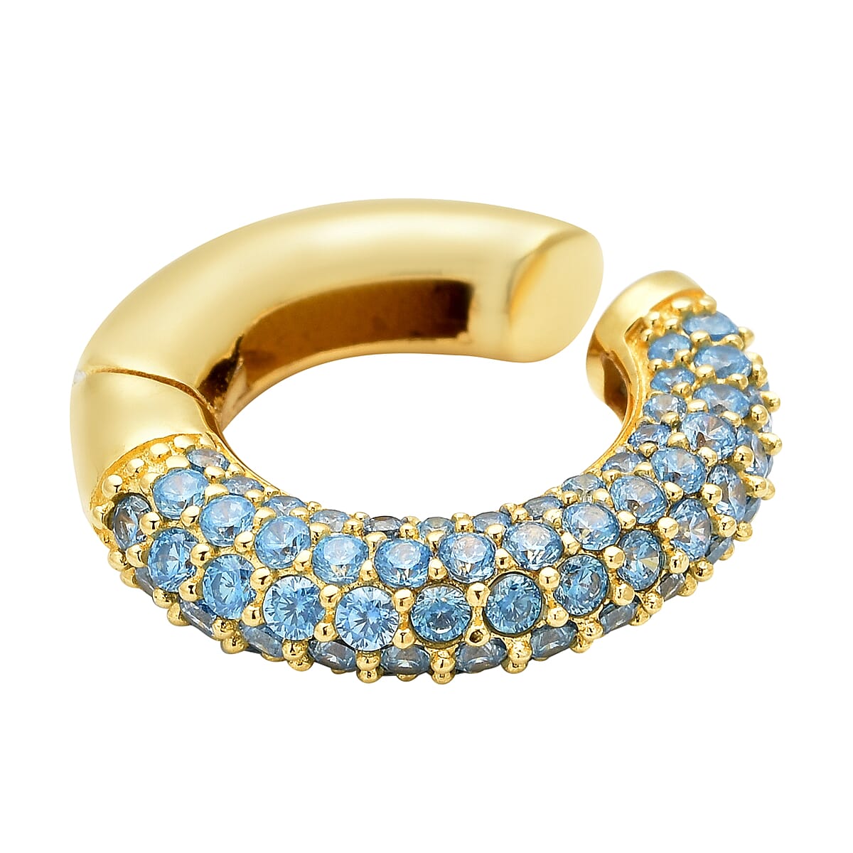 Simulated Blue Diamond Ear Cuffs in 14K Yellow Gold Over Sterling Silver 1.50 ctw image number 2