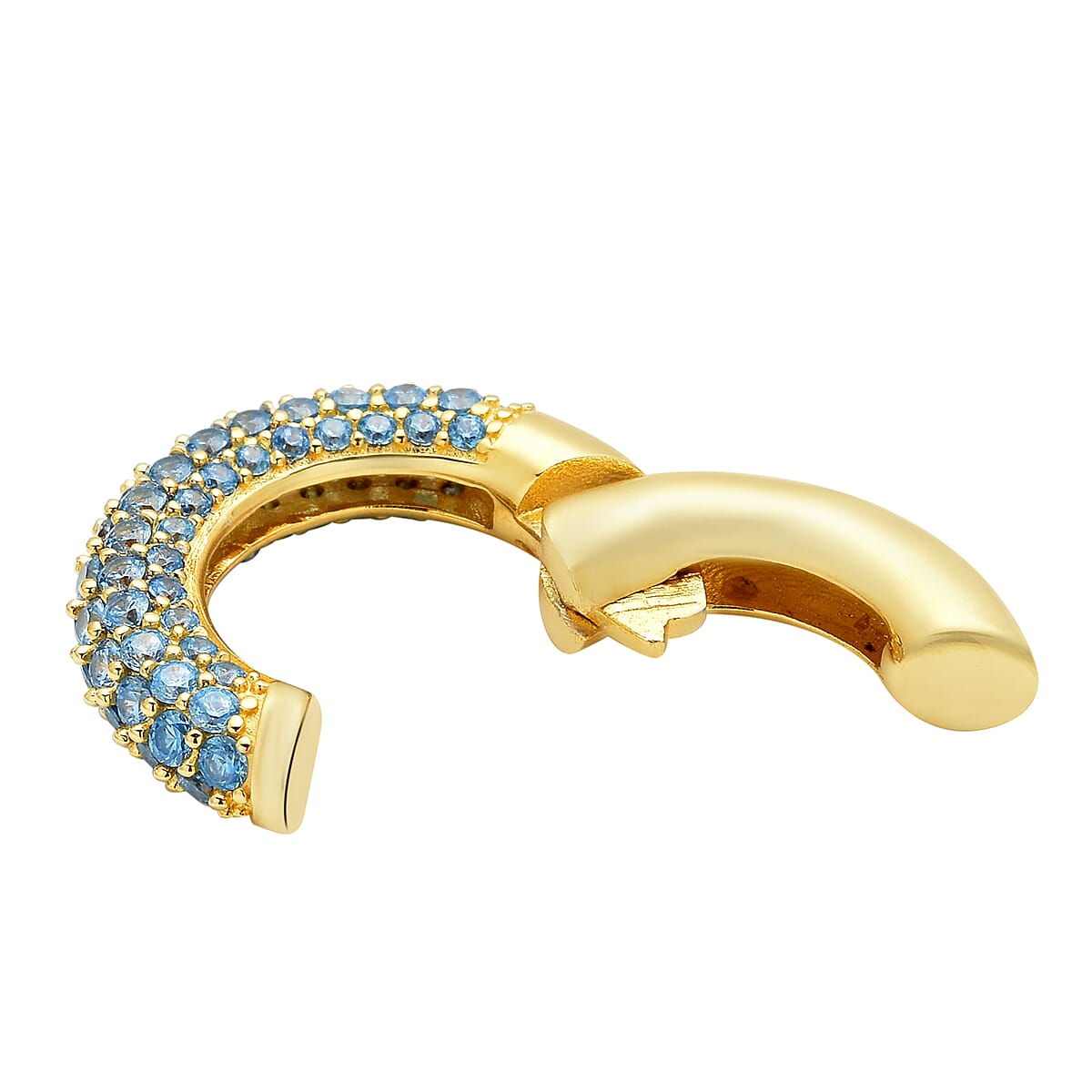 Simulated Blue Diamond Ear Cuffs in 14K Yellow Gold Over Sterling Silver 1.50 ctw image number 3