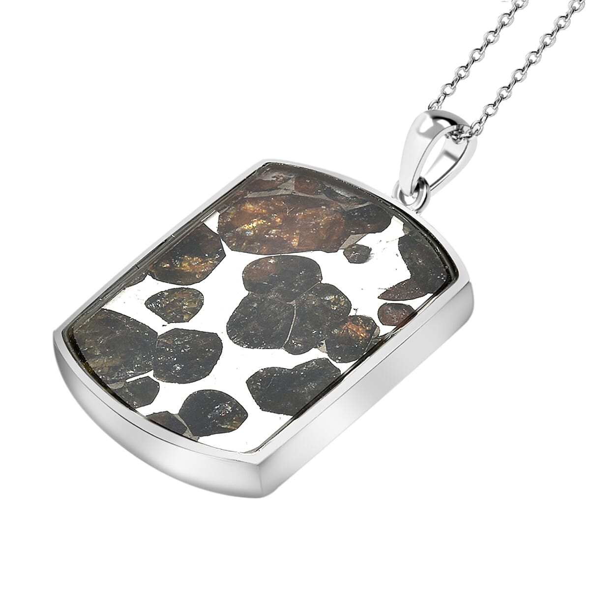 Marvelous Pallasite Solitaire Pendant Necklace For Women in Sterling Silver 22 Inches image number 3