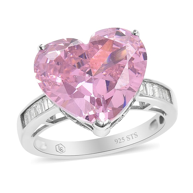 Lustro Stella Finest Pink and White CZ Heart Ring in Sterling Silver (Size 8.0) 16.50 ctw