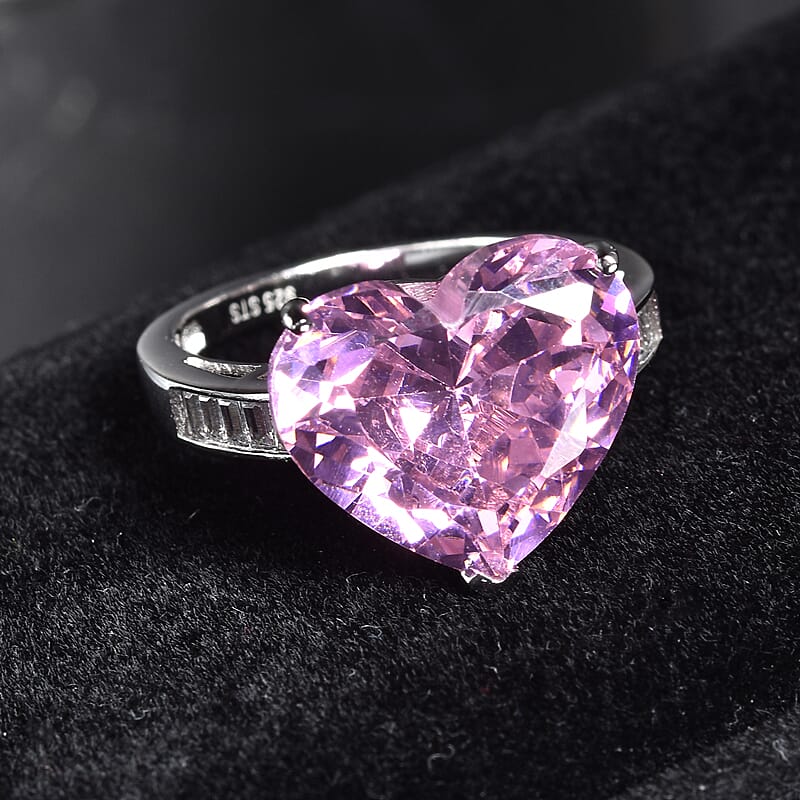 Lustro Stella Finest Pink and White CZ Heart Ring in Sterling Silver (Size 8.0) 16.50 ctw