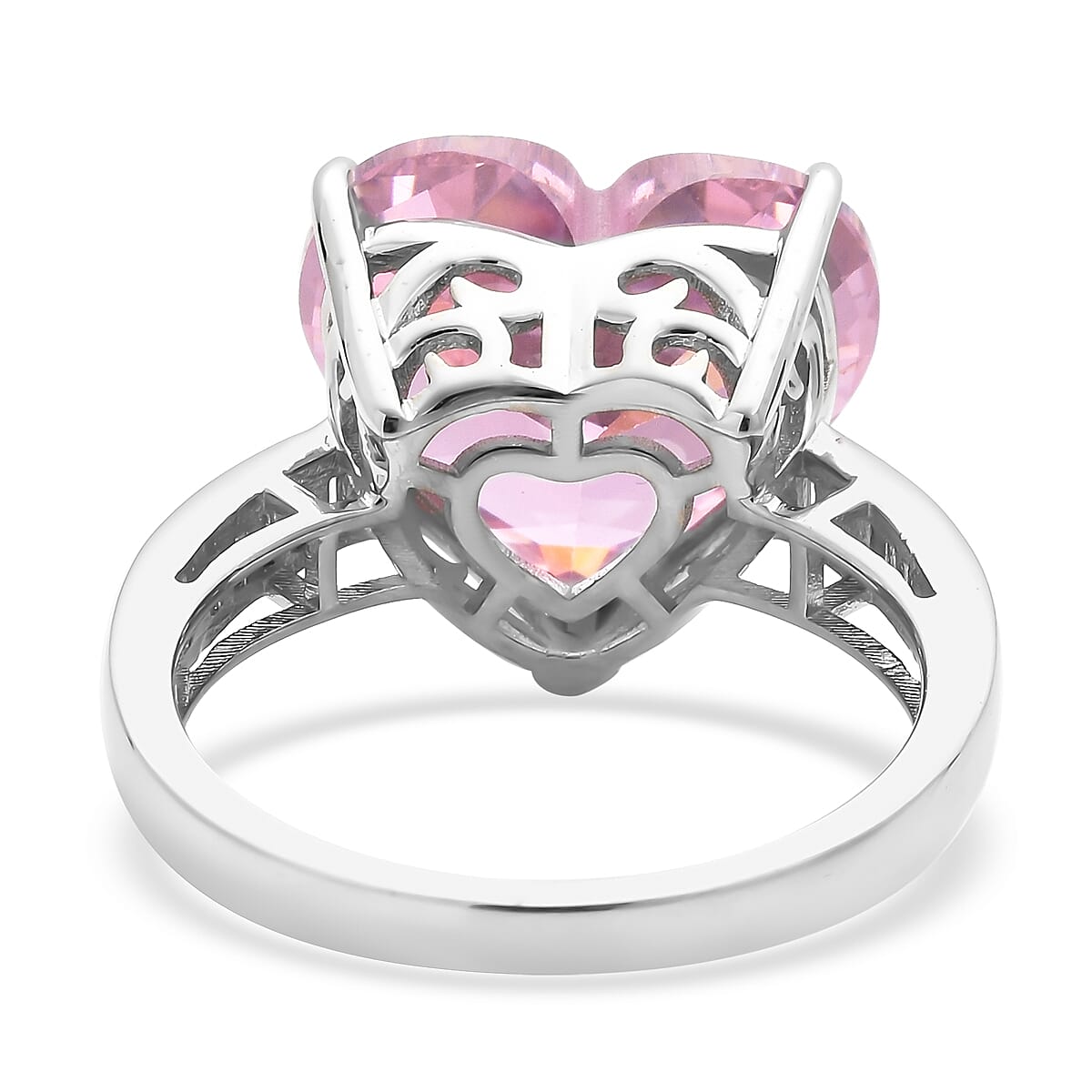 Lustro Stella Finest Pink and White CZ Heart Ring in Sterling Silver (Size 8.0) 16.50 ctw image number 4