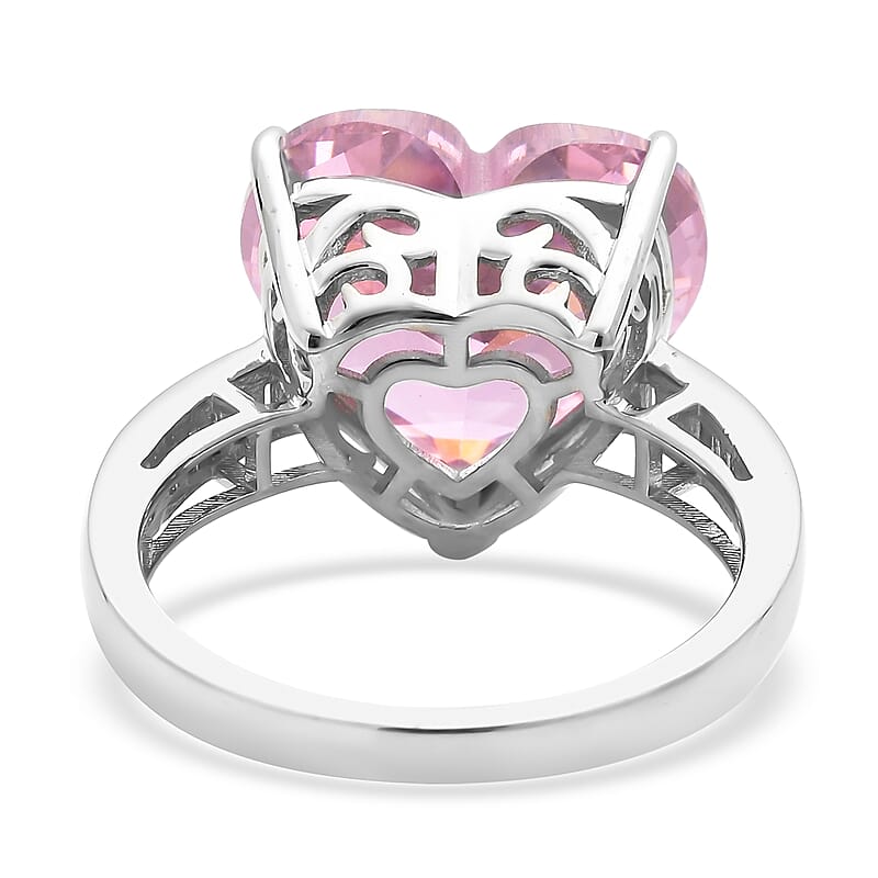 Lustro Stella Finest Pink and White CZ Heart Ring in Sterling Silver (Size 8.0) 16.50 ctw