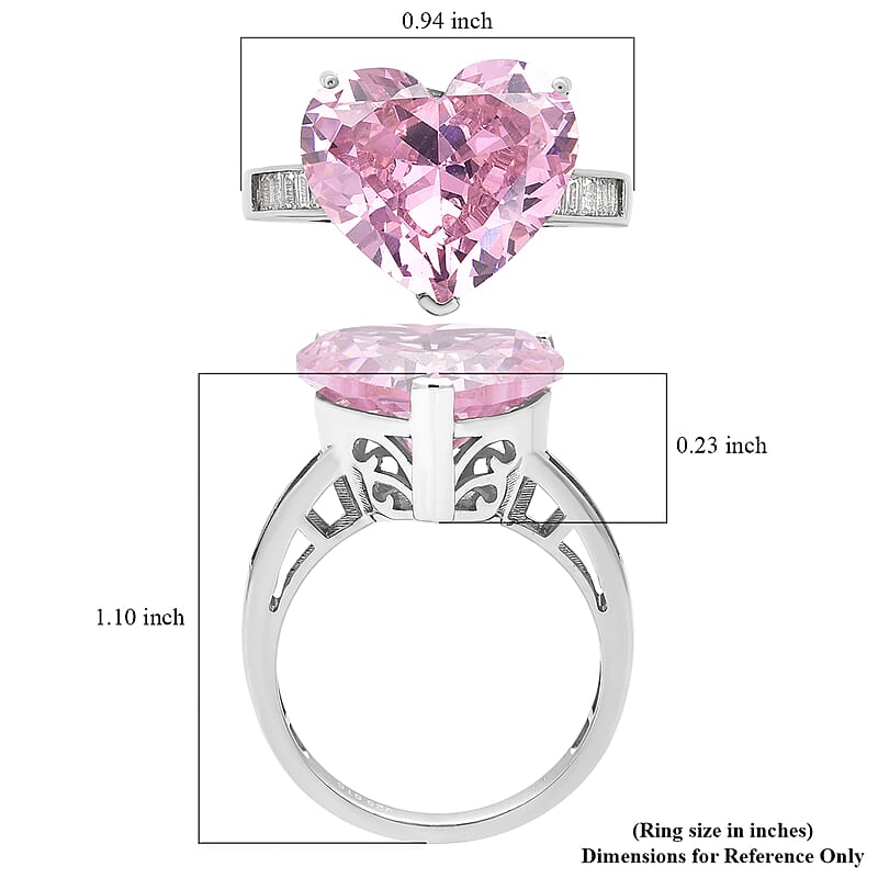 Lustro Stella Finest Pink and White CZ Heart Ring in Sterling Silver (Size 8.0) 16.50 ctw