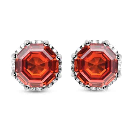 Octillion Cut Finest Orange and White CZ Stud Earrings in Sterling Silver (Size 10) 7.90 ctw image number 0