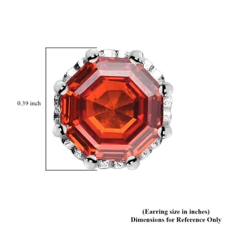 Octillion Cut Finest Orange and White CZ Stud Earrings in Sterling Silver (Size 10) 7.90 ctw image number 4