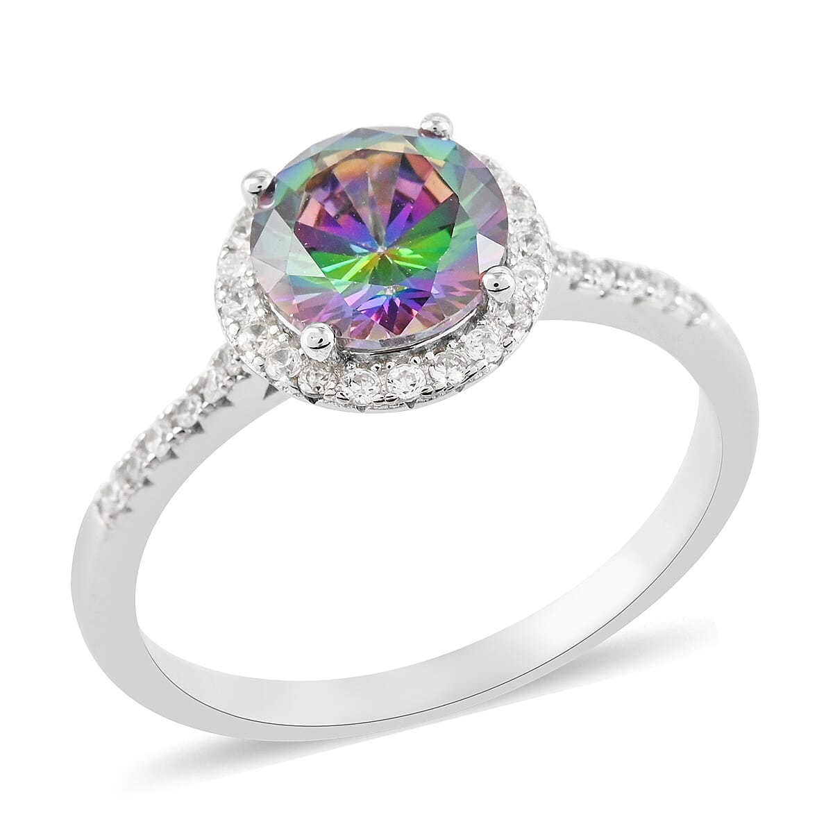 Lustro Stella Finest Mystic Green CZ Halo Ring in Sterling Silver (Size 10.0) 4.10 ctw