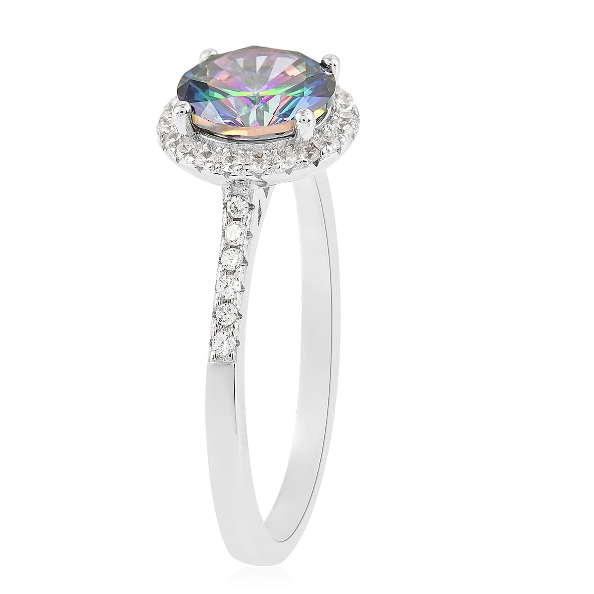Lustro Stella Finest Mystic Green CZ Halo Ring in Sterling Silver (Size 10.0) 4.10 ctw image number 2