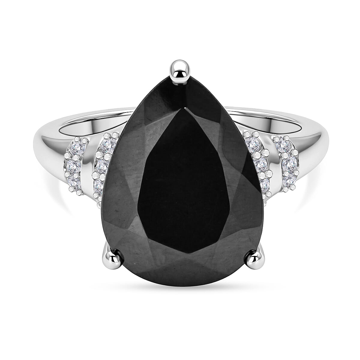 Elite Shungite and White Zircon 5.50 ctw Ring in Rhodium Over Sterling Silver (Size 5.5)