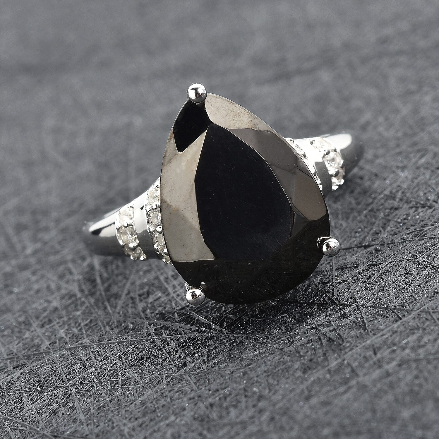 Elite Shungite and White Zircon 5.50 ctw Ring in Rhodium Over Sterling Silver (Size 5.5)