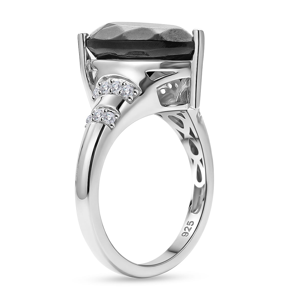 Elite Shungite and White Zircon 5.50 ctw Ring in Rhodium Over Sterling Silver (Size 5.5)