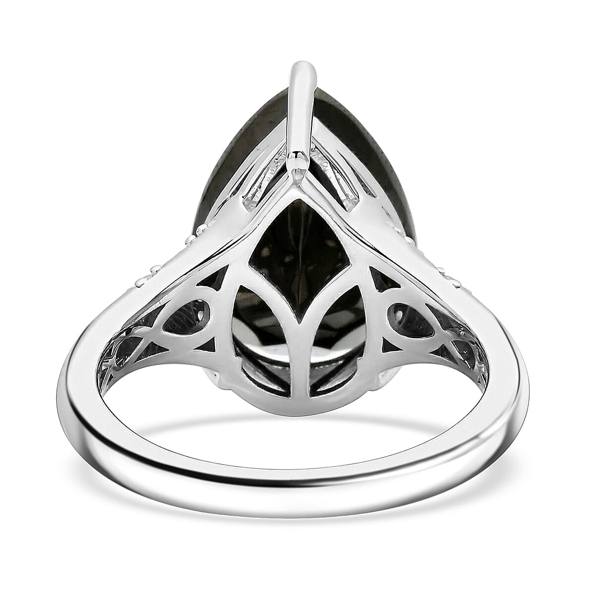 Elite Shungite and White Zircon 5.50 ctw Ring in Rhodium Over Sterling Silver (Size 5.5)