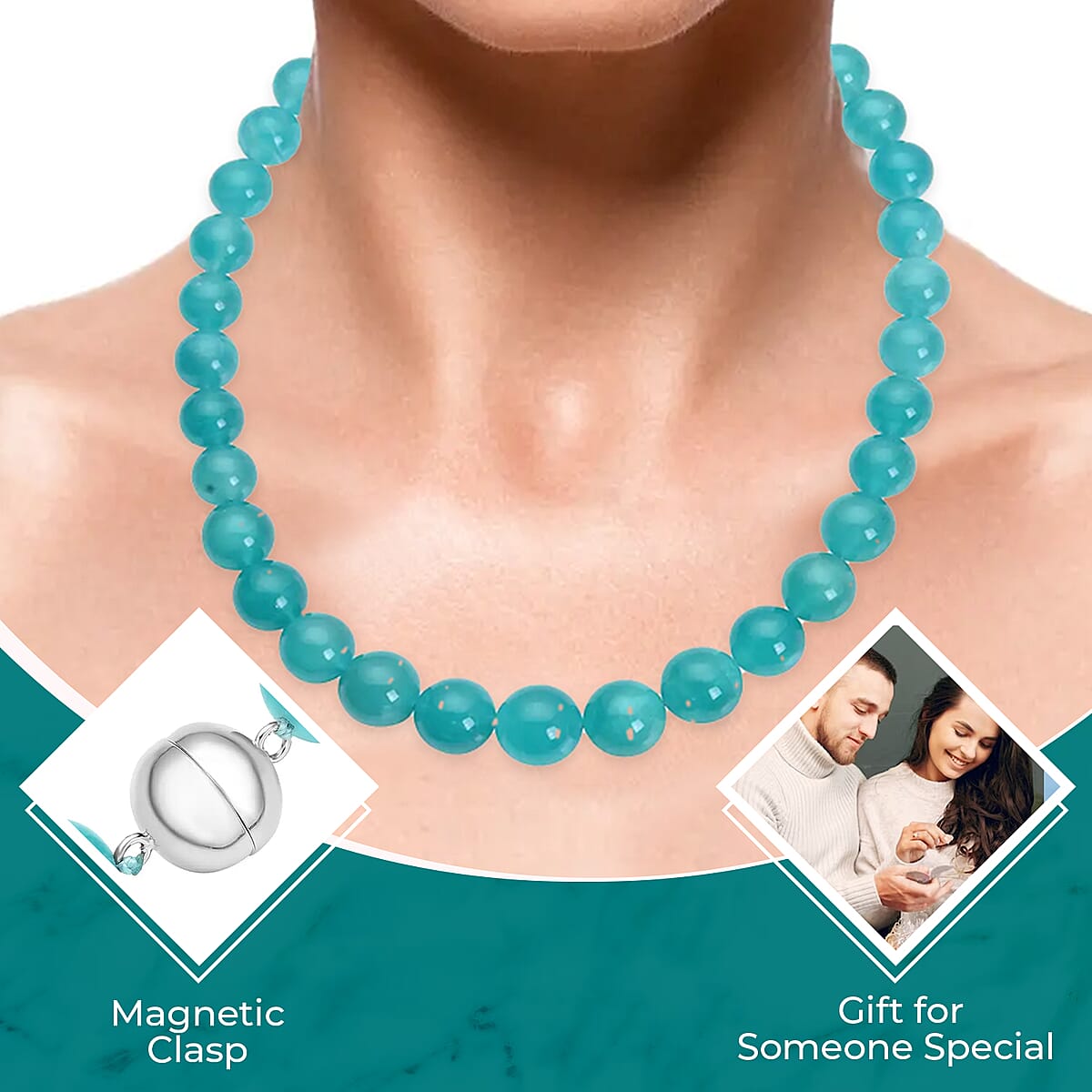 Amazonite Beaded Necklace 18 Inches with Magnetic Lock in Rhodium Over Sterling Silver 485.00 ctw image number 2