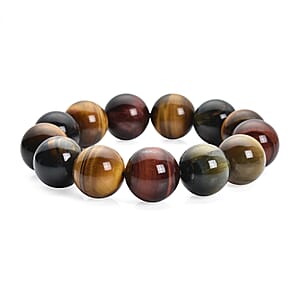 Multi Color Tiger's Eye Beaded Stretch Bracelet 380.00 ctw