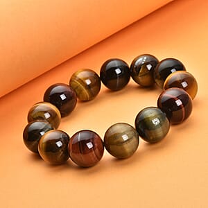 Multi Color Tiger's Eye Beaded Stretch Bracelet 380.00 ctw