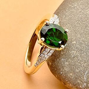 Chrome Diopside and White Zircon 2.95 ctw Ring in Twotone Sterling Silver (Size 10.0)
