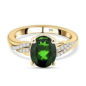 Chrome Diopside and White Zircon 2.95 ctw Ring in Twotone Sterling Silver (Size 10.0)