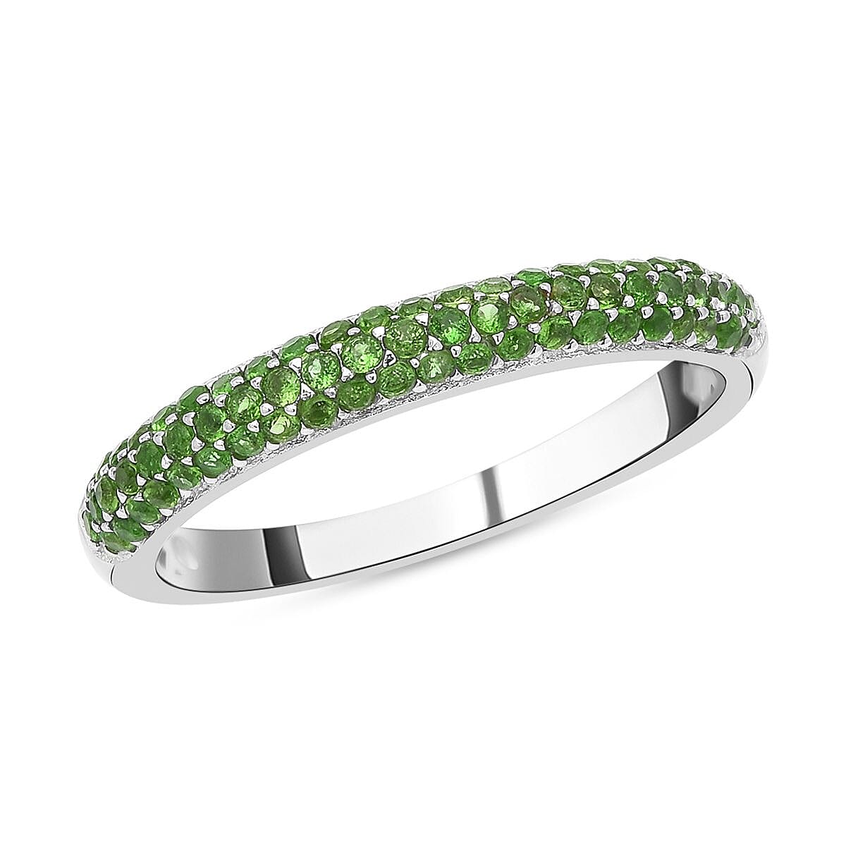 Natural Chrome Diopside Half Band Ring in Rhodium Over Sterling Silver (Size 10.0) 0.65 ctw