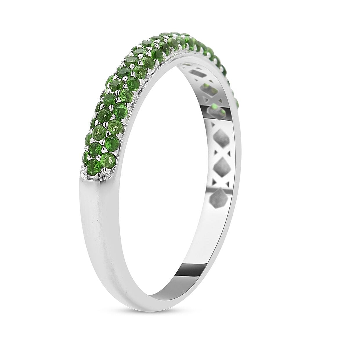 Natural Chrome Diopside Half Band Ring in Rhodium Over Sterling Silver (Size 10.0) 0.65 ctw