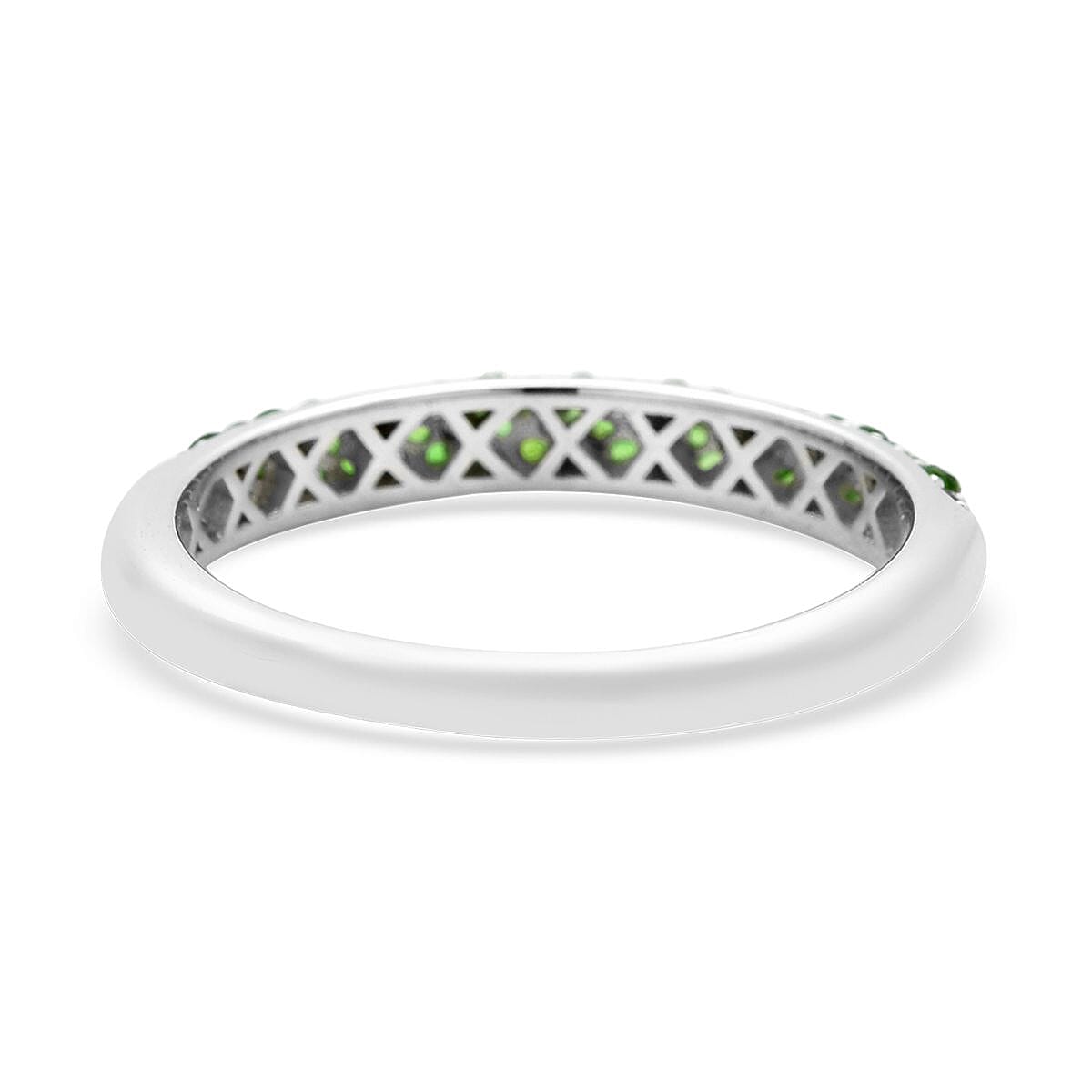 Natural Chrome Diopside Half Band Ring in Rhodium Over Sterling Silver (Size 10.0) 0.65 ctw