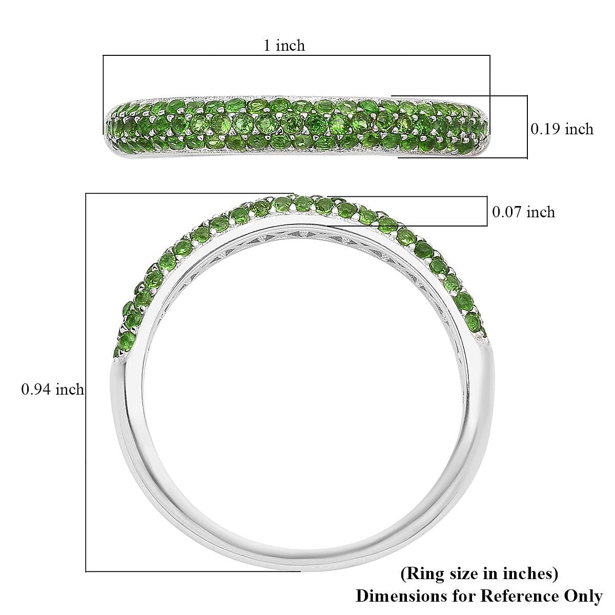 Natural Chrome Diopside Half Band Ring in Rhodium Over Sterling Silver (Size 10.0) 0.65 ctw