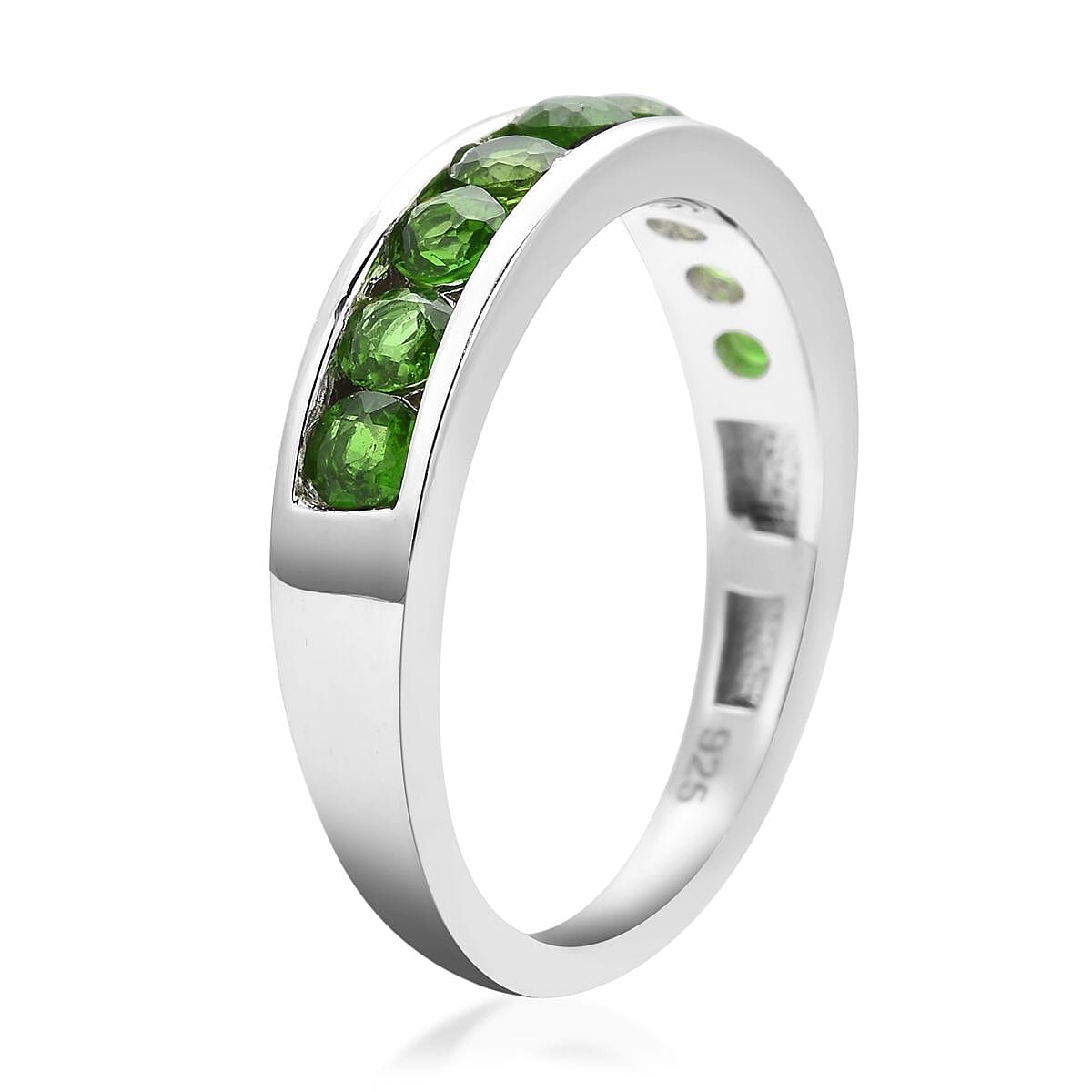 Natural Chrome Diopside Half Eternity Band Ring in Rhodium Over Sterling Silver (Size 10.0) 1.15 ctw