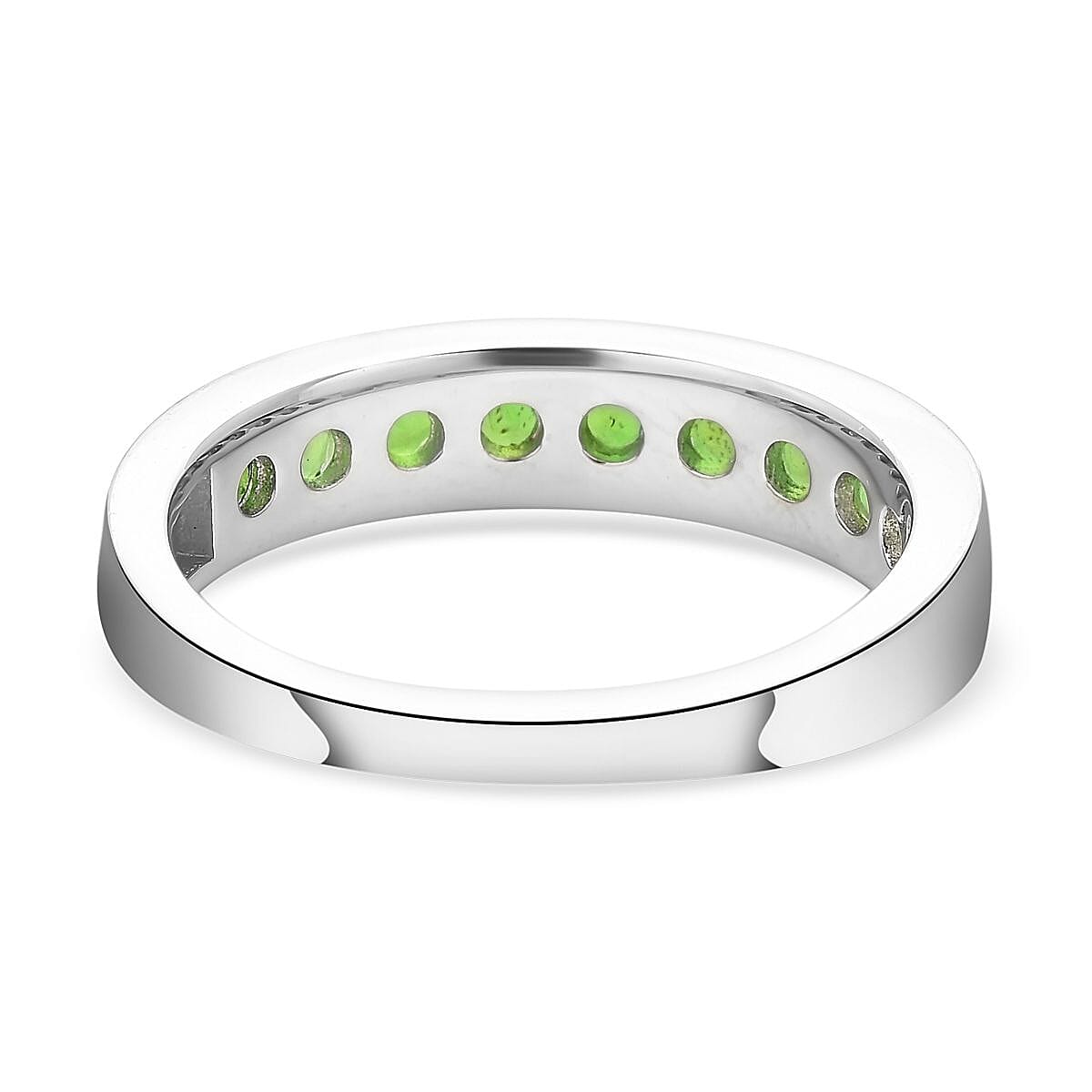 Natural Chrome Diopside Half Eternity Band Ring in Rhodium Over Sterling Silver (Size 10.0) 1.15 ctw