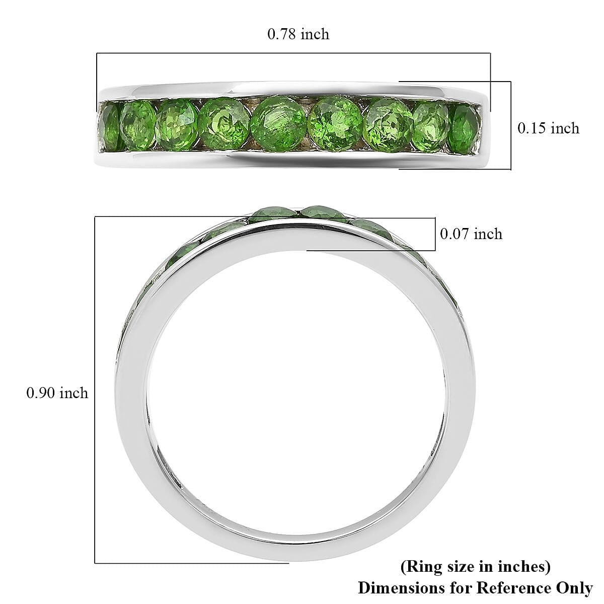 Natural Chrome Diopside Half Eternity Band Ring in Rhodium Over Sterling Silver (Size 10.0) 1.15 ctw
