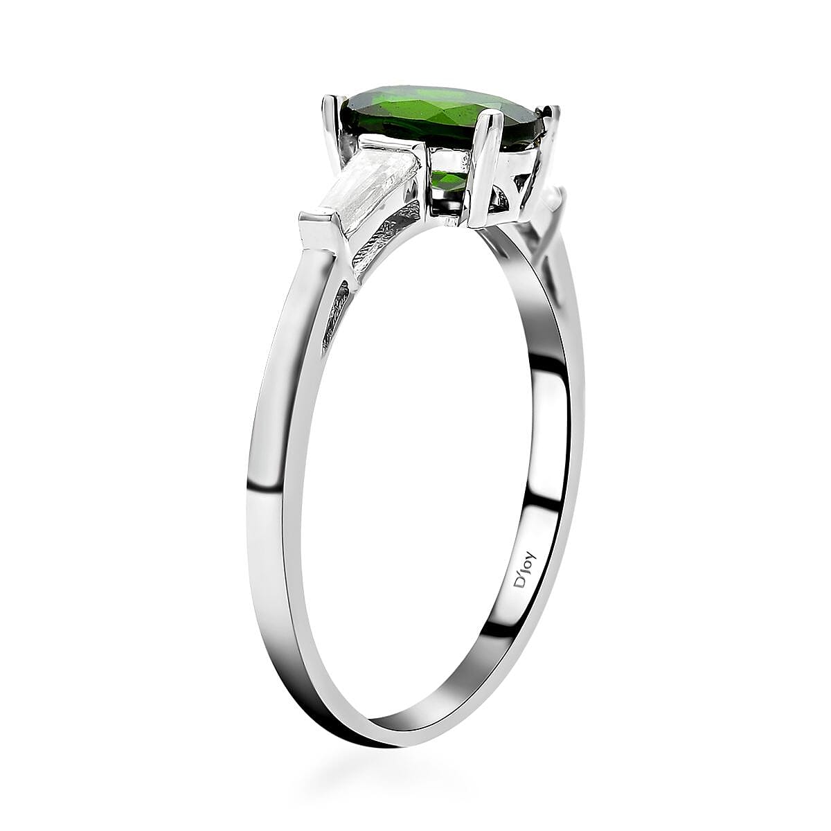 Natural Chrome Diopside and Natural White Zircon Ring in Rhodium Over Sterling Silver (Size 6.0) 1.65 ctw image number 3