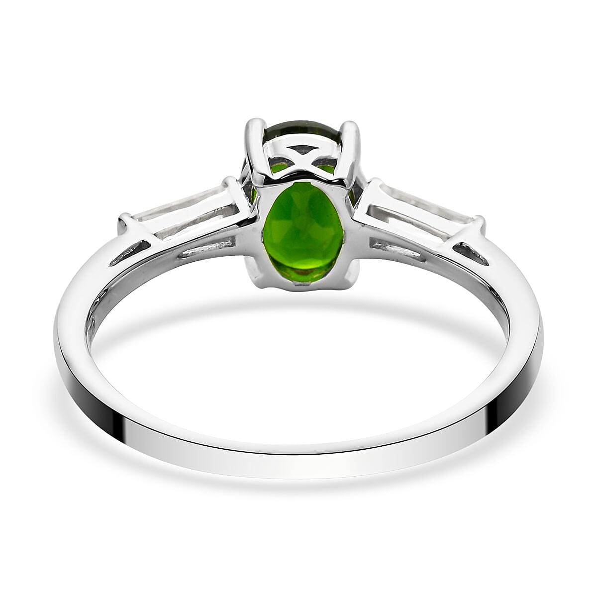 Natural Chrome Diopside and Natural White Zircon Ring in Rhodium Over Sterling Silver (Size 5.0) 1.65 ctw image number 4