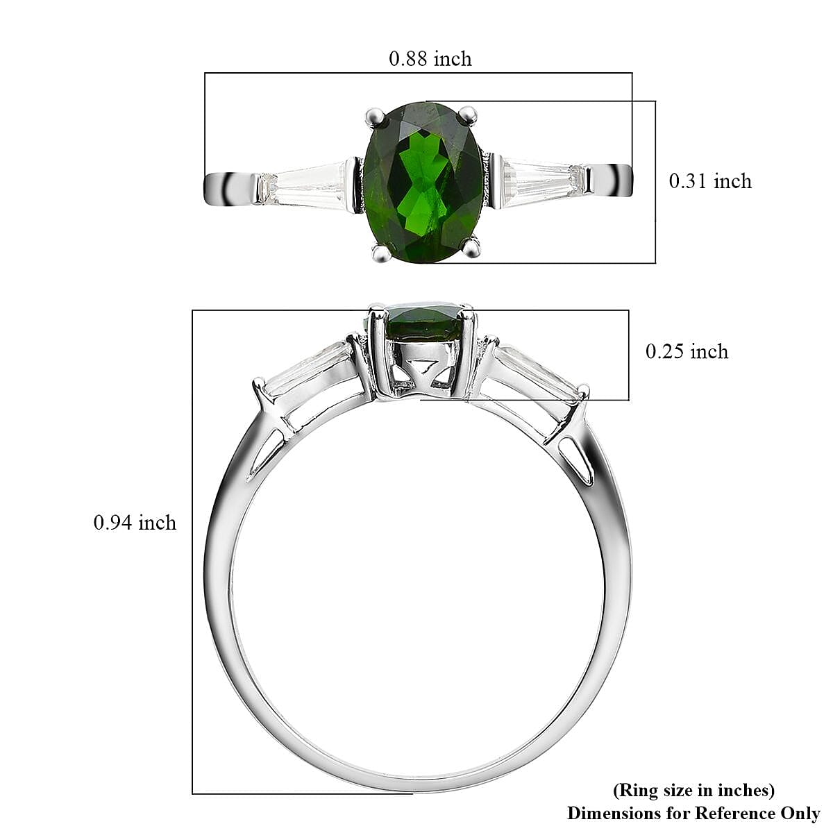 Natural Chrome Diopside and Natural White Zircon Ring in Rhodium Over Sterling Silver (Size 5.0) 1.65 ctw image number 5
