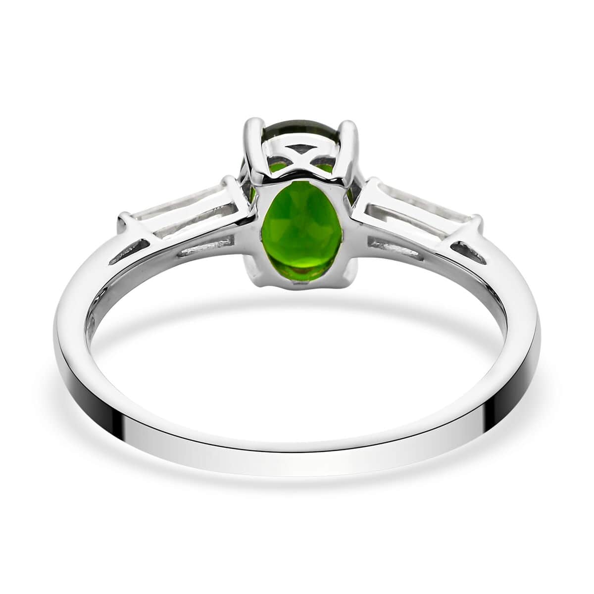 Chrome Diopside and White Zircon Ring in Rhodium Over Sterling Silver (Size 9.0) 1.65 ctw image number 4