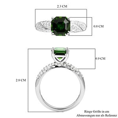 Chrome Diopside and White Zircon 3.11 ctw Ring in Rhodium Over Sterling Silver (Size 10.0)