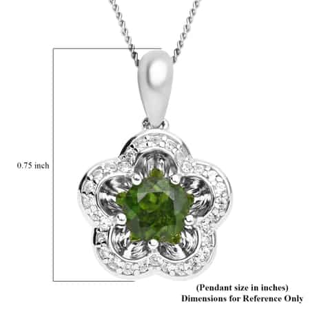 Chrome Diopside Floral Pendant Necklace 18 Inches in Rhodium Over Sterling Silver 1.10 ctw image number 5