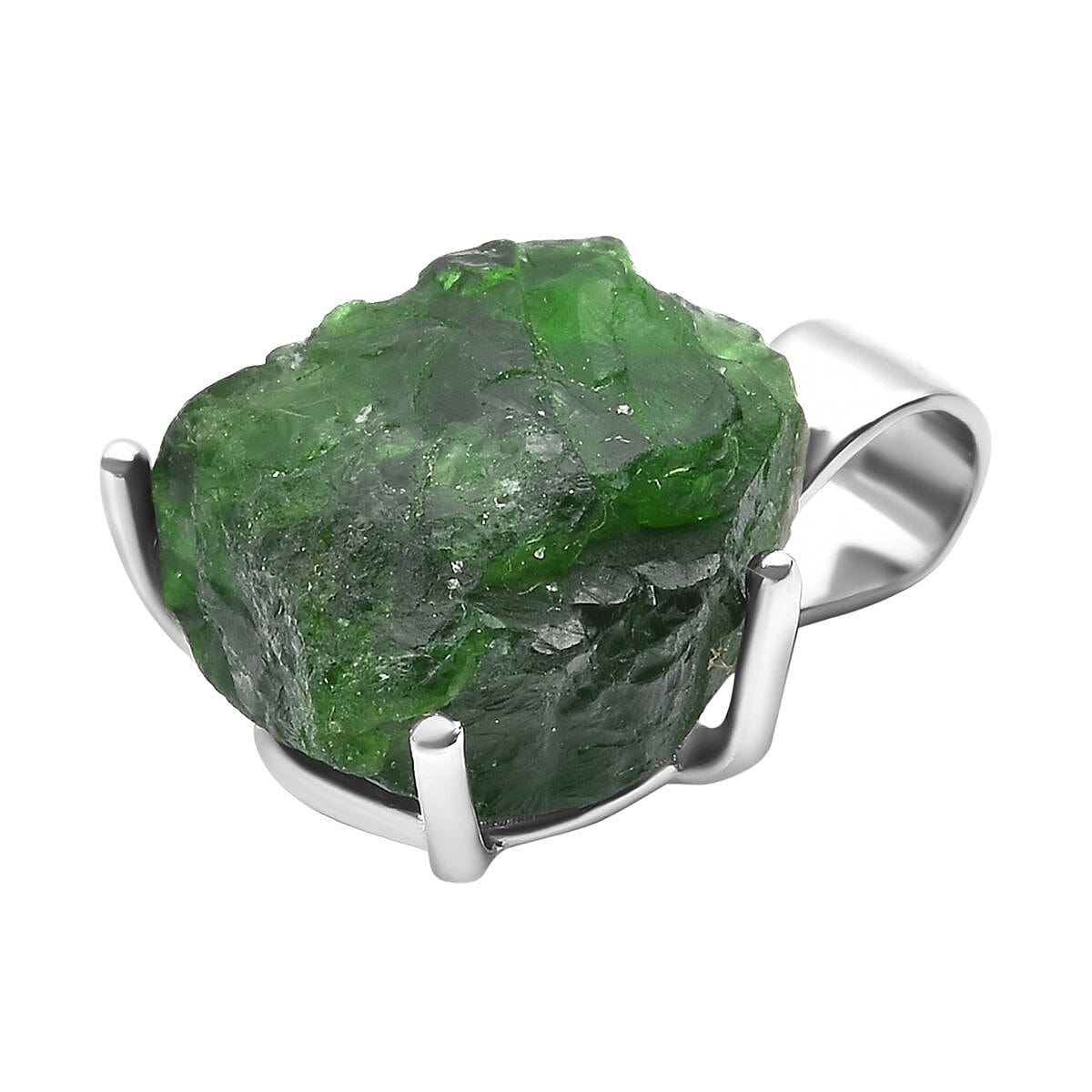Rough Cut Natural Chrome Diopside Pendant in Rhodium Over Sterling Silver 5.60 ctw image number 2