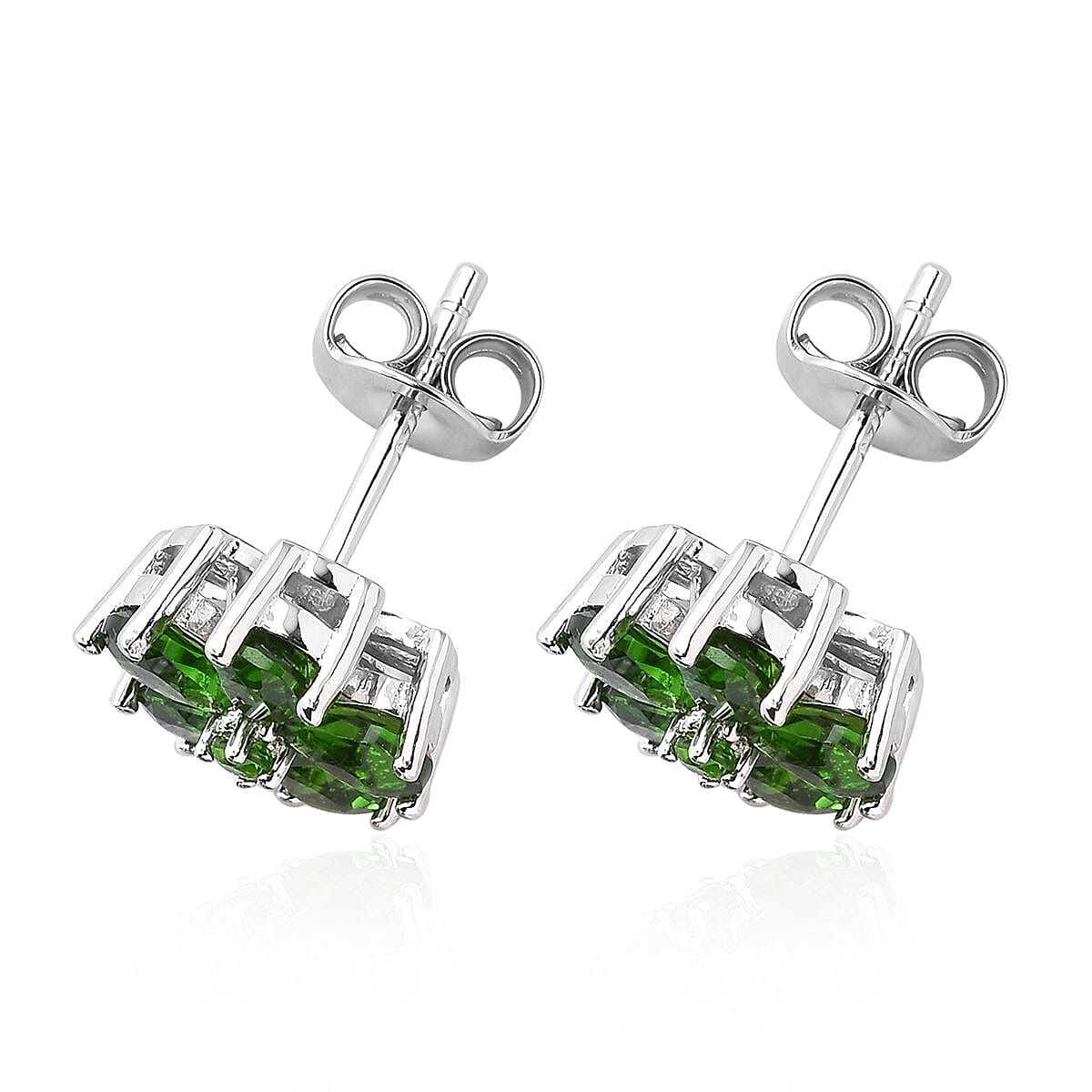 Natural Chrome Diopside Flower Earrings in Rhodium Over Sterling Silver 1.85 ctw