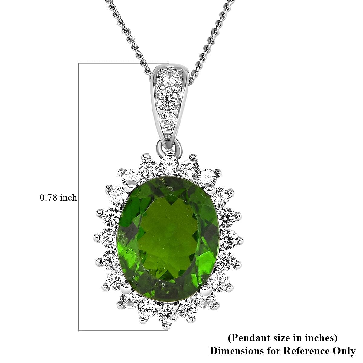 Chrome Diopside and White Zircon Halo Pendant Necklace 18 Inches in Rhodium Over Sterling Silver 3.15 ctw