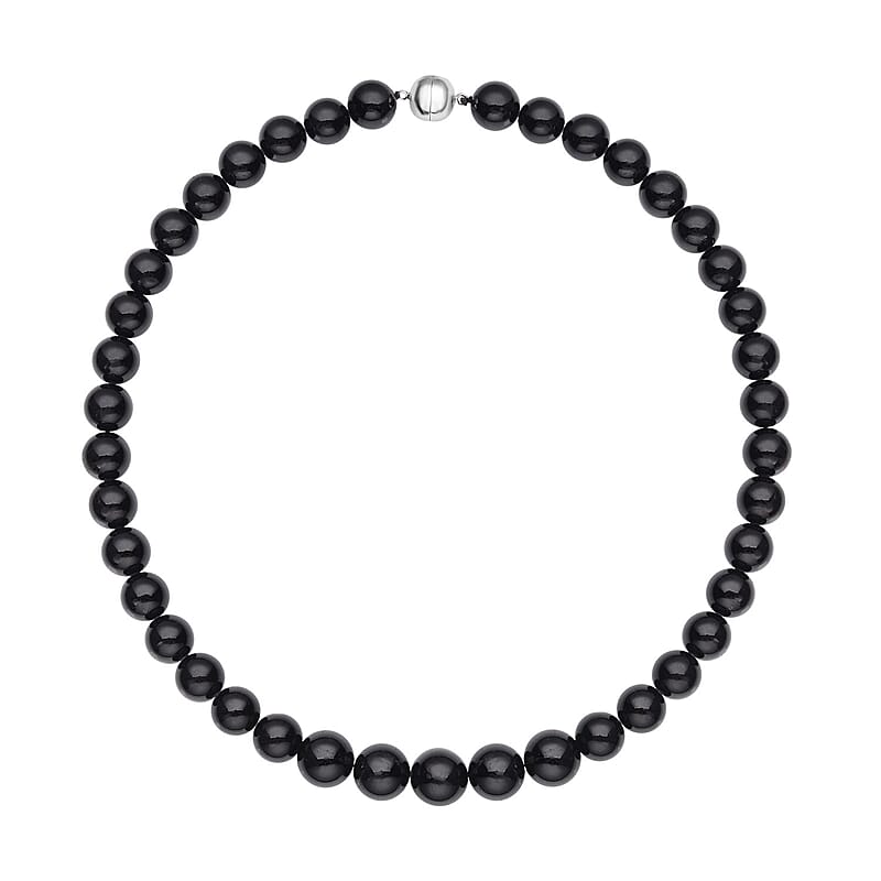 Australian Black Tourmaline Beaded Necklace 20 Inches with Magnetic Clasp in Rhodium Over Sterling Silver 131.50 ctw