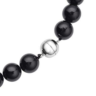 Australian Black Tourmaline Beaded Necklace 20 Inches with Magnetic Clasp in Rhodium Over Sterling Silver 131.50 ctw