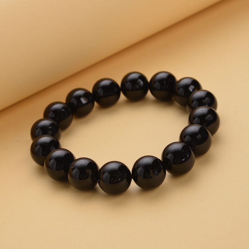Australian Black Tourmaline Beaded Stretch Bracelet 260.00 ctw