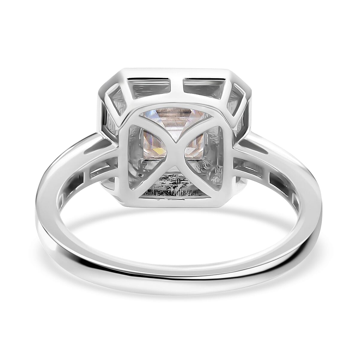 Asscher Cut Moissanite and Black Jade (D) Halo Ring in Rhodium Over Sterling Silver (Size 6.0) 2.75 ctw image number 4