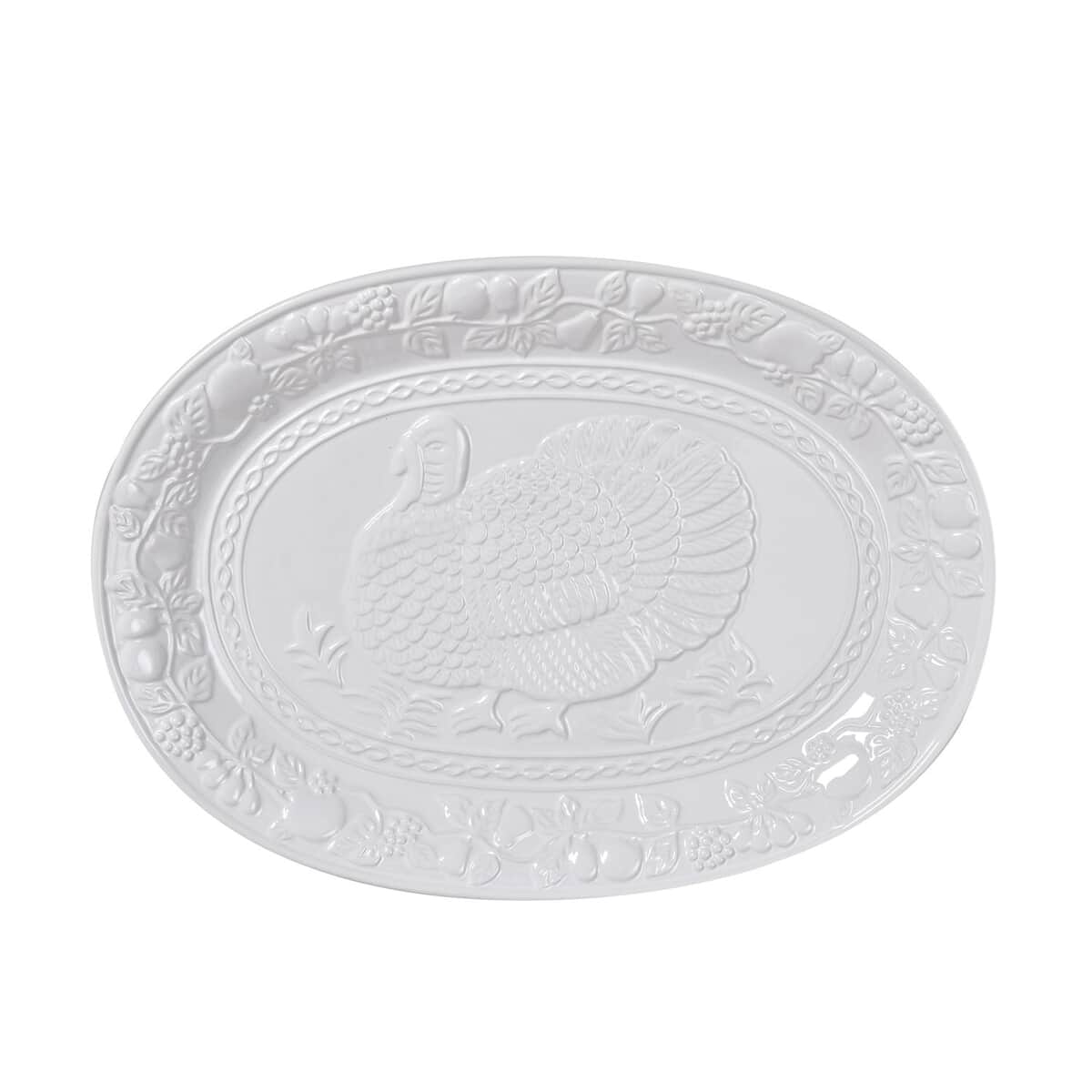 White Ceramic Turkey Embossed Pattern Deep Plate image number 0