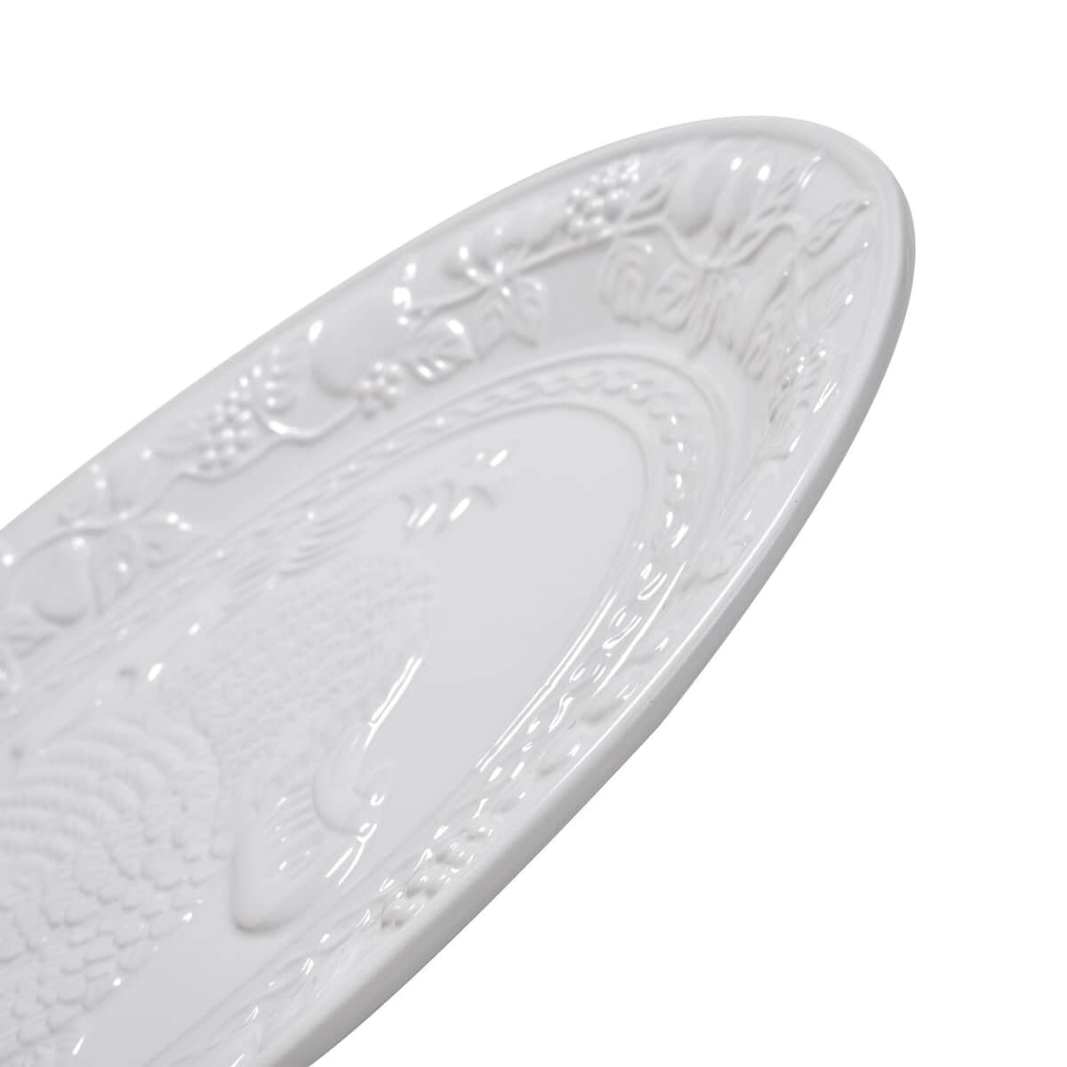 White Ceramic Turkey Embossed Pattern Deep Plate image number 5