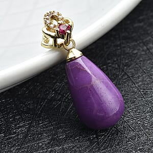Phosphosiderite, Simulated Red and White Diamond Drop Pendant without Chain in Goldtone 7.50 ctw