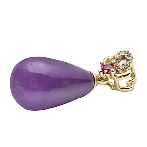 Phosphosiderite, Simulated Red and White Diamond Drop Pendant without Chain in Goldtone 7.50 ctw