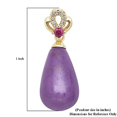 Phosphosiderite, Simulated Red and White Diamond Drop Pendant without Chain in Goldtone 7.50 ctw