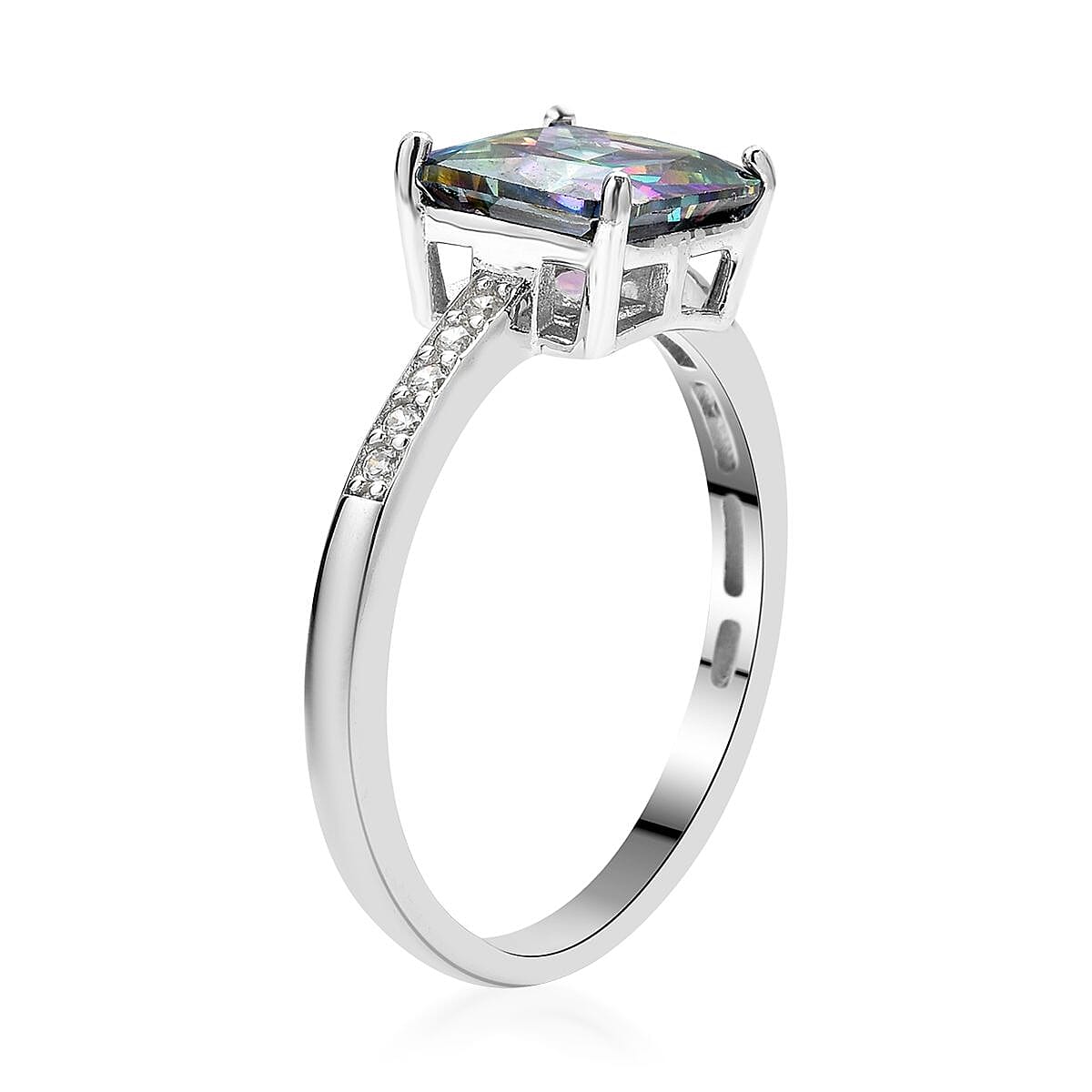 Lustro Stella Finest Northern Lights Mystic and White CZ Ring in Platinum Over Sterling Silver (Size 10.0) 3.75 ctw
