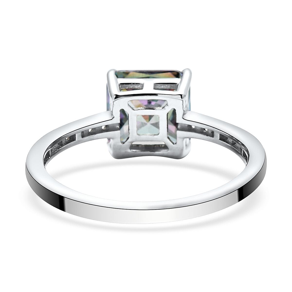 Lustro Stella Finest Northern Lights Mystic and White CZ Ring in Platinum Over Sterling Silver (Size 10.0) 3.75 ctw